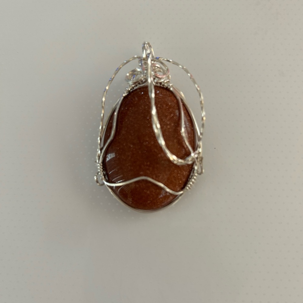 Elegant Silver and Brown Pendant Brown SandStone Sterling Silver Wrap